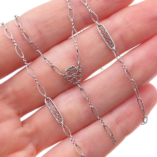 925 Sterling Silver Antique Art Deco Floral Filigree Chain Necklace 30"