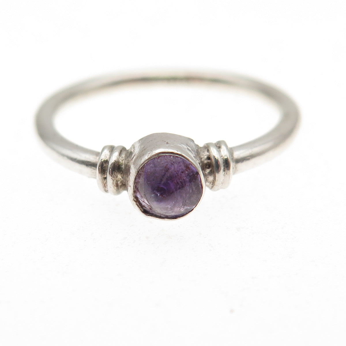 925 Sterling Silver Vintage Real Round-Cut Amethyst Oxidized Ring Size 7