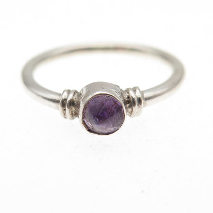 925 Sterling Silver Vintage Real Round-Cut Amethyst Oxidized Ring Size 7