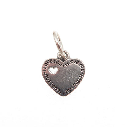PANDORA 925 Sterling Silver You & Me I Love You Heart Dangle Mini Charm Pendant