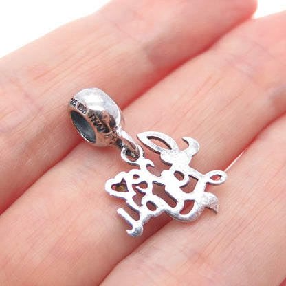 925 Sterling Silver Vintage Red Rhinestone Love You Minimalist Charm Pendant