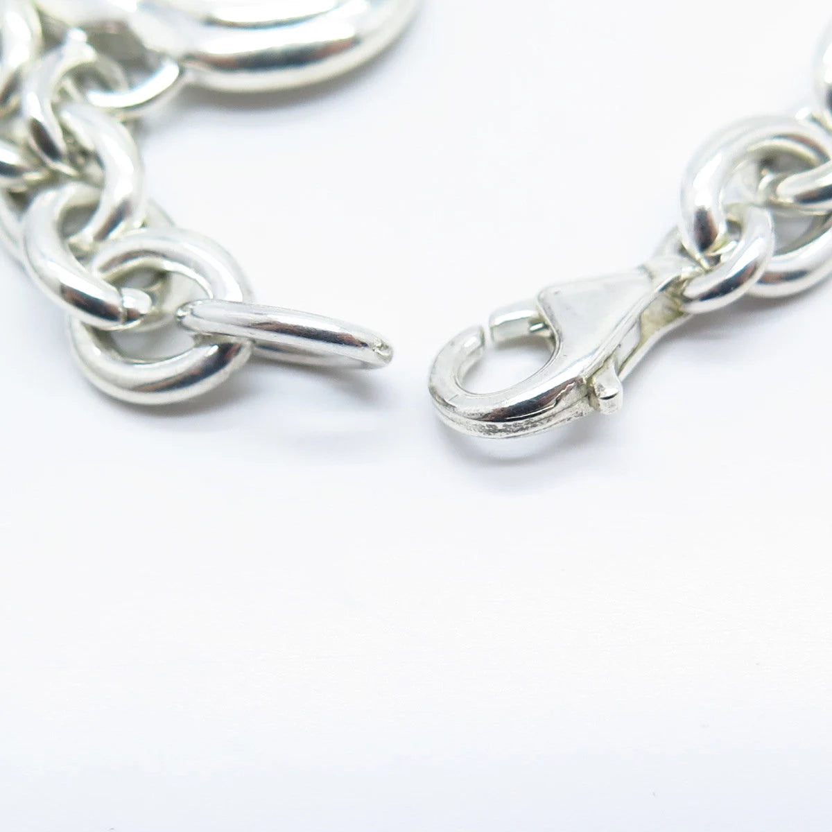 925 Sterling Silver Vintage Lilac Chalcedony Gem Heart Rolo Link Bracelet 7"