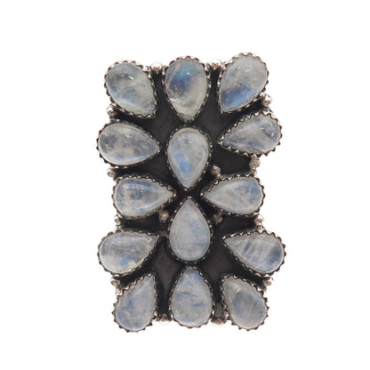 925 Sterling Silver Vintage Real Pear-Cut Moonstone Adjustable Ring Size 8