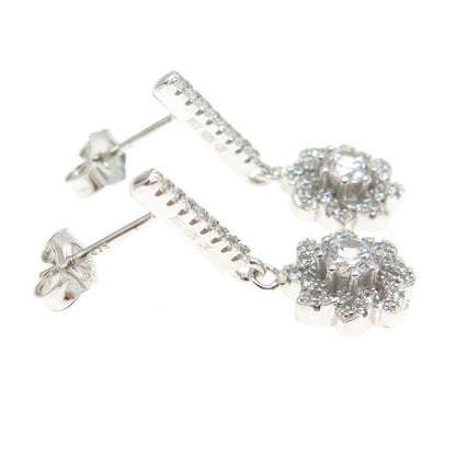 925 Sterling Silver Round-Cut Shaped C Z Dangling Earrings