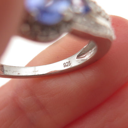 Chuck Clemency 925 Sterling Silver Real Tanzanite & White Topaz Ring Size 8.25