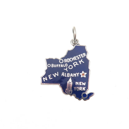 925 Sterling Silver Vintage Enamel New York State Map Mini Charm Pendant