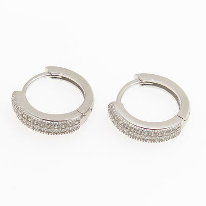 925 Sterling Silver Round-Cut C Z Hoop Earrings