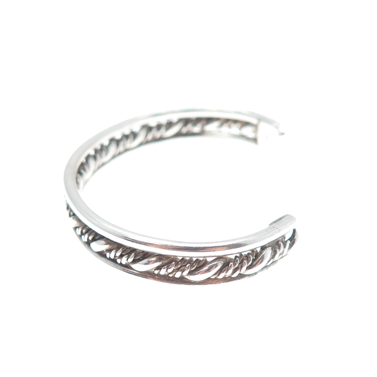 925 Sterling Silver Vintage Twisted Rope Oxidized Adjustable Cuff Bracelet 4.75"