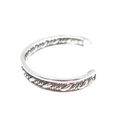 925 Sterling Silver Vintage Twisted Rope Oxidized Adjustable Cuff Bracelet 4.75"
