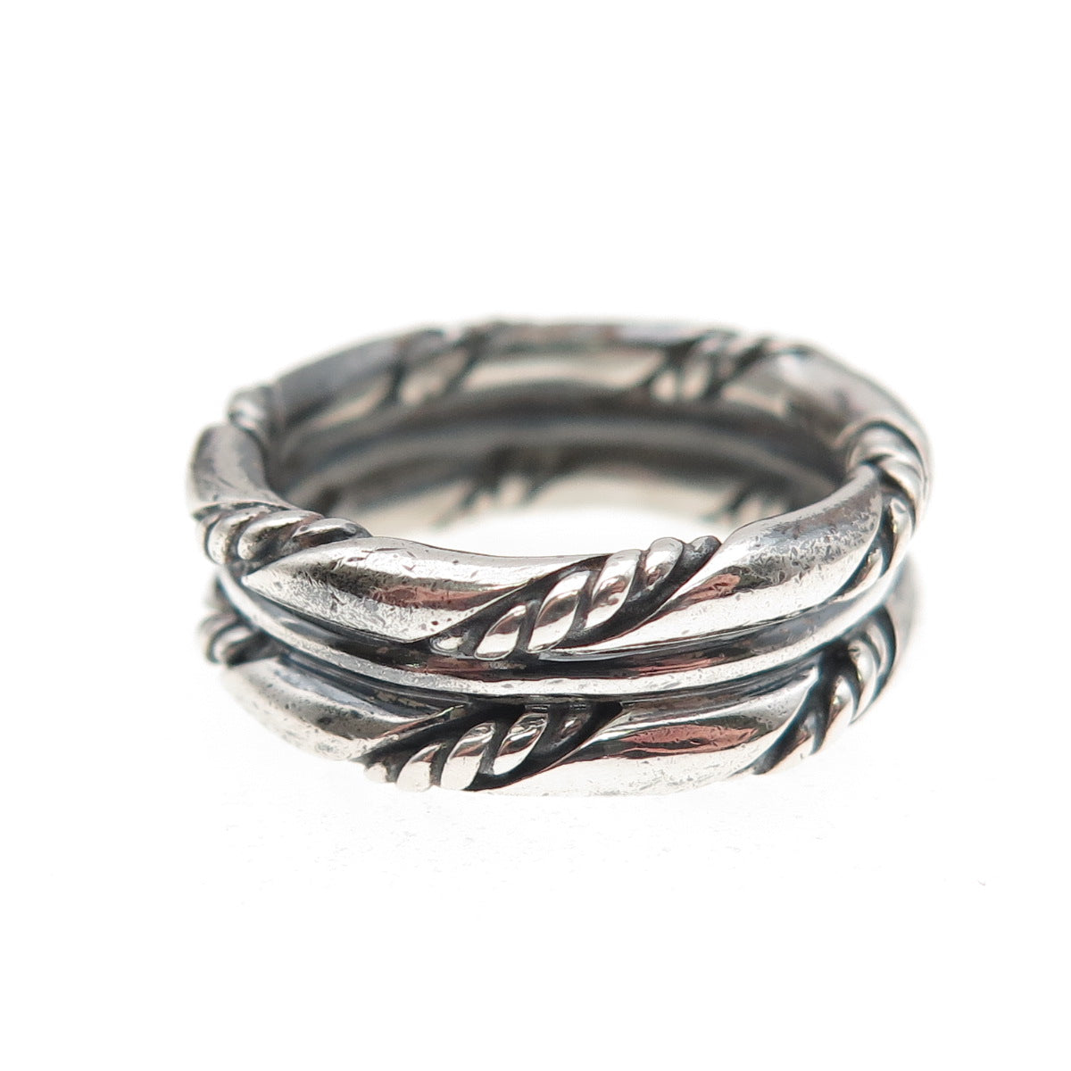 925 Sterling Silver Vintage Twisted Rope 2-Row Oxidized Band Ring Size 7