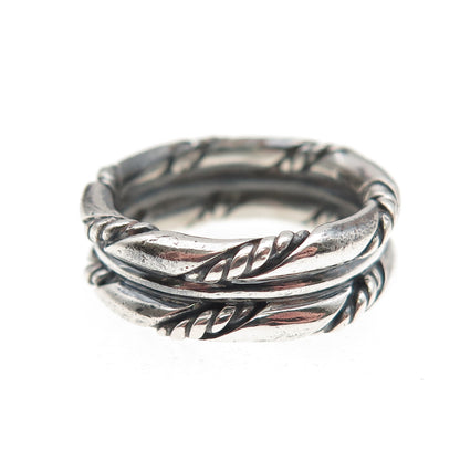 925 Sterling Silver Vintage Twisted Rope 2-Row Oxidized Band Ring Size 7
