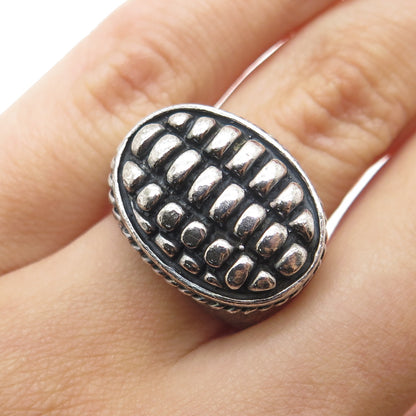 925 Sterling Silver Vintage Crocodile Pattern Oxidized Ring Size 6.75