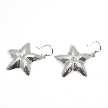 925 Sterling Silver Vintage Mexico Modernist Puffy Star Dangle Earrings