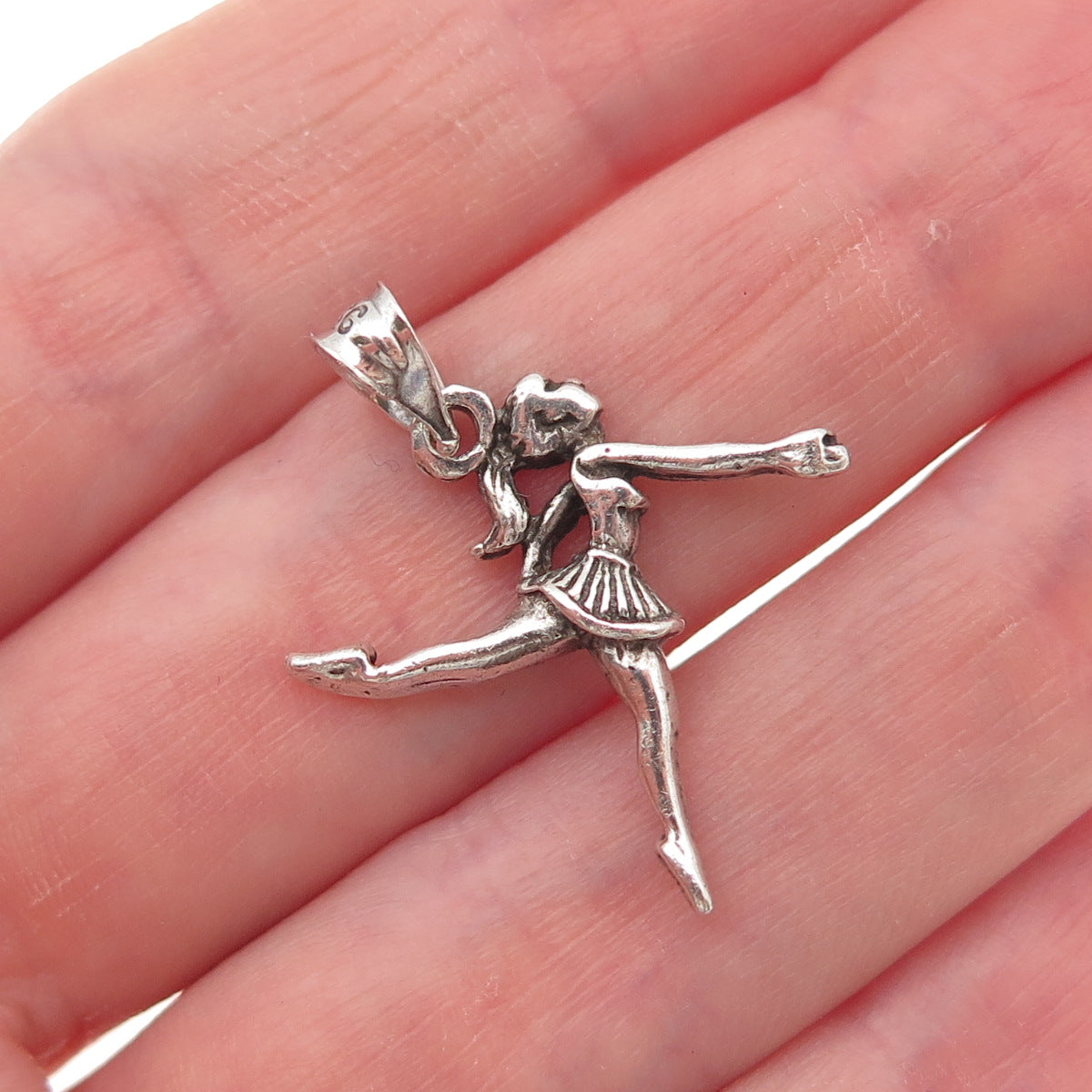 925 Sterling Silver Vintage Cheerleader Oxidized Charm Pendant