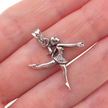 925 Sterling Silver Vintage Cheerleader Oxidized Charm Pendant