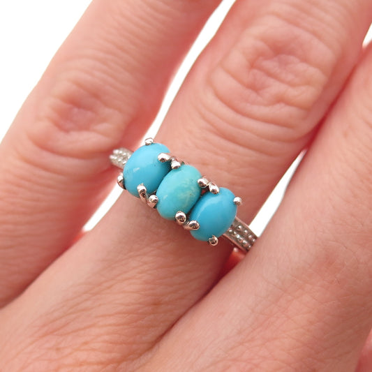 Chuck Clemency 925 Sterling Silver Real Turquoise & White Topaz Ring Size 5.25