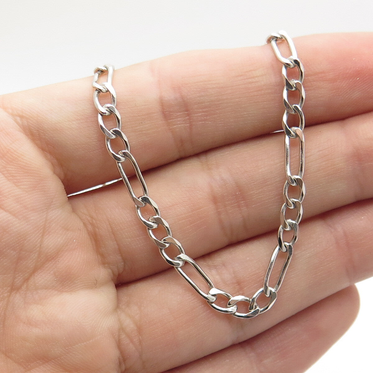 925 Sterling Silver Italy Figaro Chain Necklace 20"