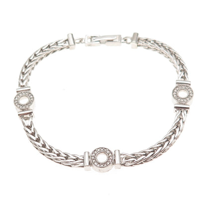 925 Sterling Silver Real Round-Cut Diamond Station Spiga Link Bracelet 7"