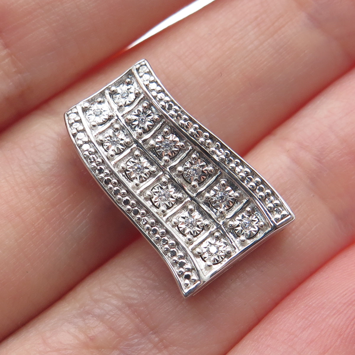 925 Sterling Silver Round-Cut C Z Slide Bar Minimalist Charm Pendant