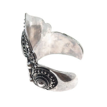 THAI NAKON 939 Silver Antique Siam Niello Hindu Goddess Oxidized Bracelet 7.25"