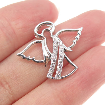 925 Sterling Silver Pave C Z Angel Slide Pendant