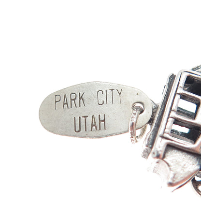 925 Sterling Silver Vintage Carriage Park City Utah Oxidized Mini 3D Pendant