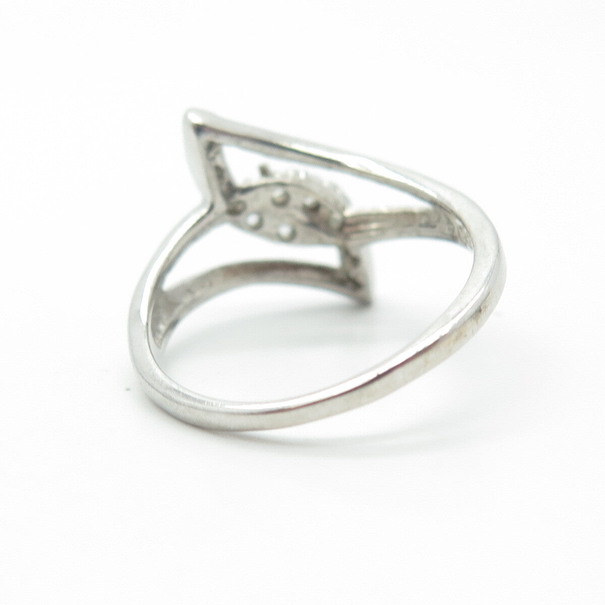 925 Sterling Silver White C Z Modernist Bypass Ring Size 7