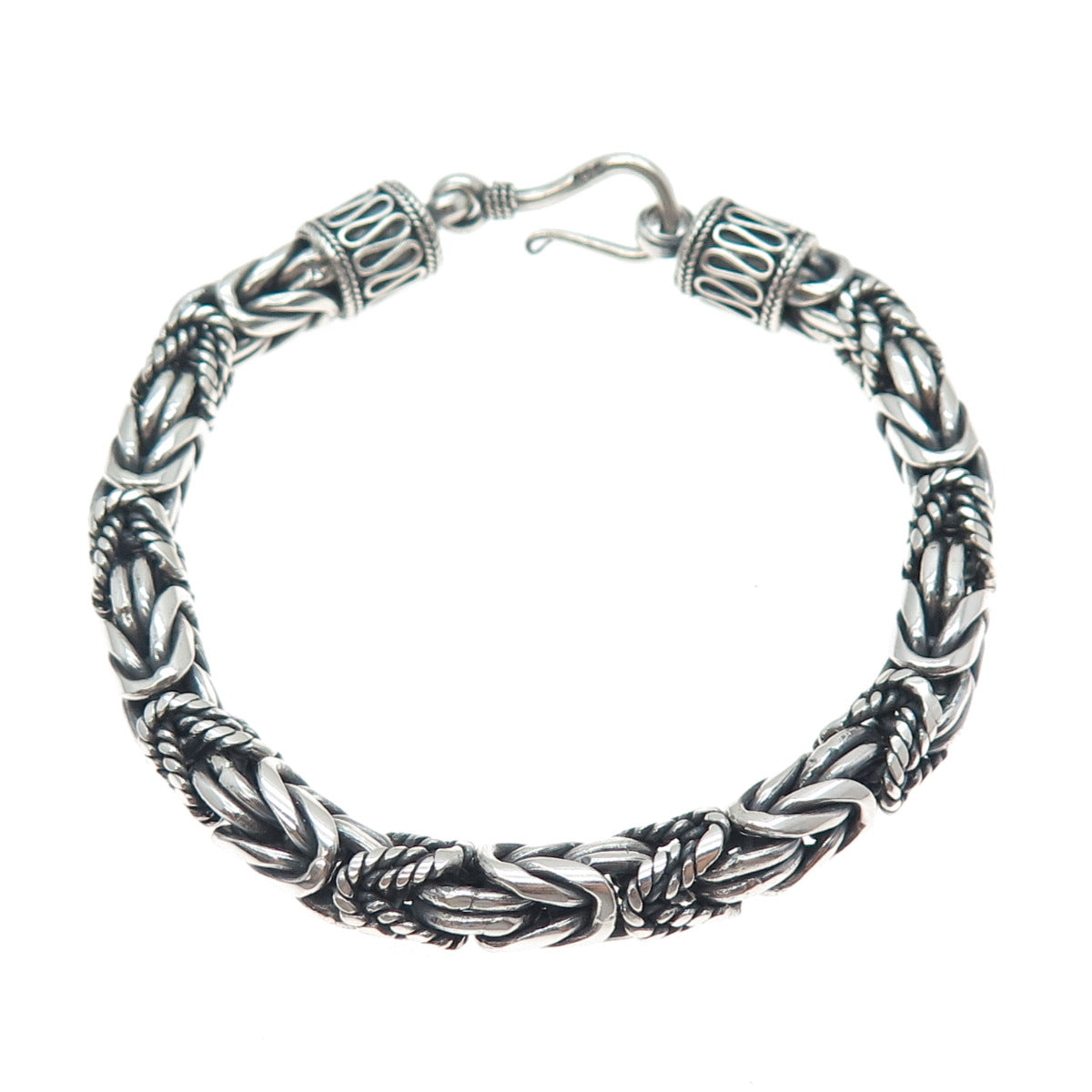 925 Sterling Silver Vintage Byzantine Link Oxidized Bracelet 7.25"