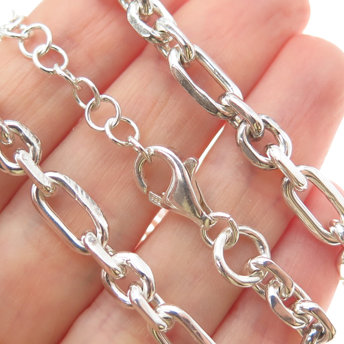 925 Sterling Silver Vintage Oval Figaro Chain Necklace 16-18"