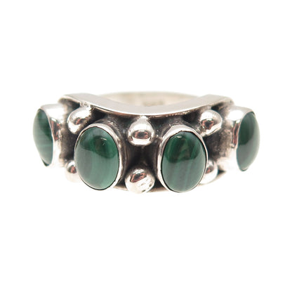 925 Sterling Silver Vintage Real Malachite Beaded Oxidized Ring Size 5.75