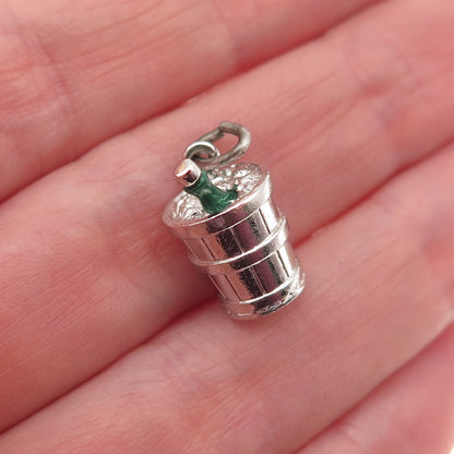 WELLS 925 Sterling Silver Vintage Enamel Champagne Bucket 3D Mini Charm Pendant