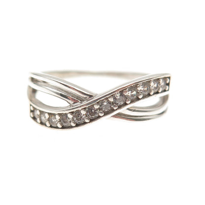 925 Sterling Silver Round-Cut C Z Crisscross Ring Size 8.5