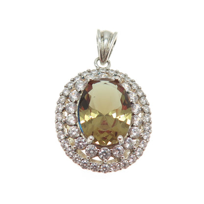 925 Sterling Silver Oval & Round-Cut Multi-Color C Z Pendant