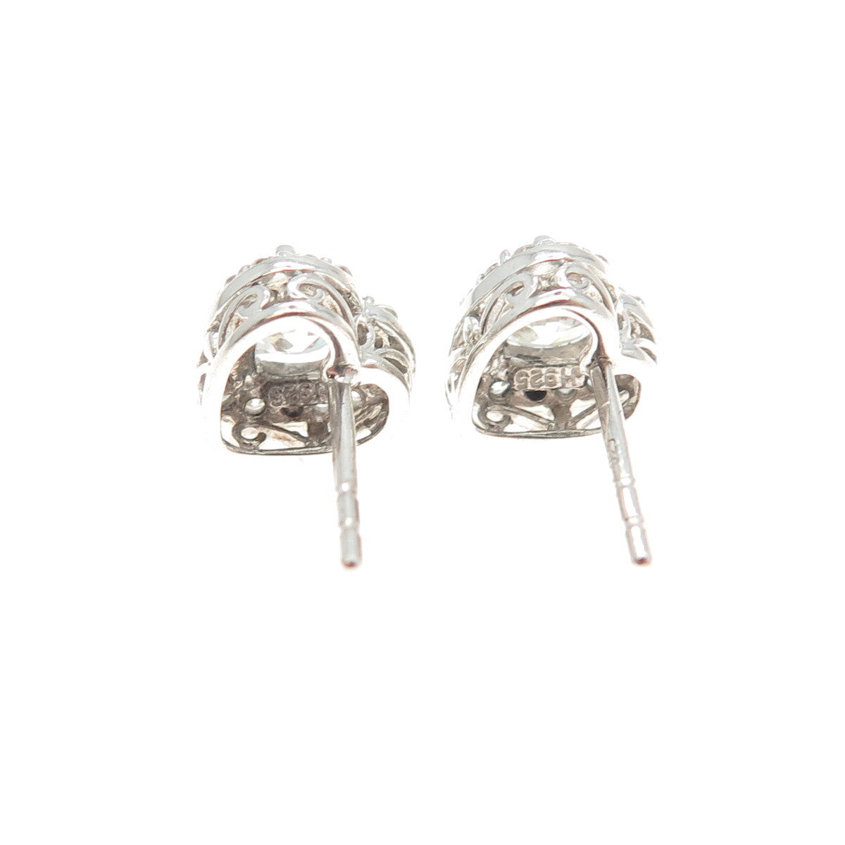 925 Sterling Silver Round-Cut C Z Heart Stud Earrings