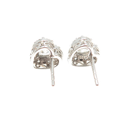 925 Sterling Silver Round-Cut C Z Heart Stud Earrings