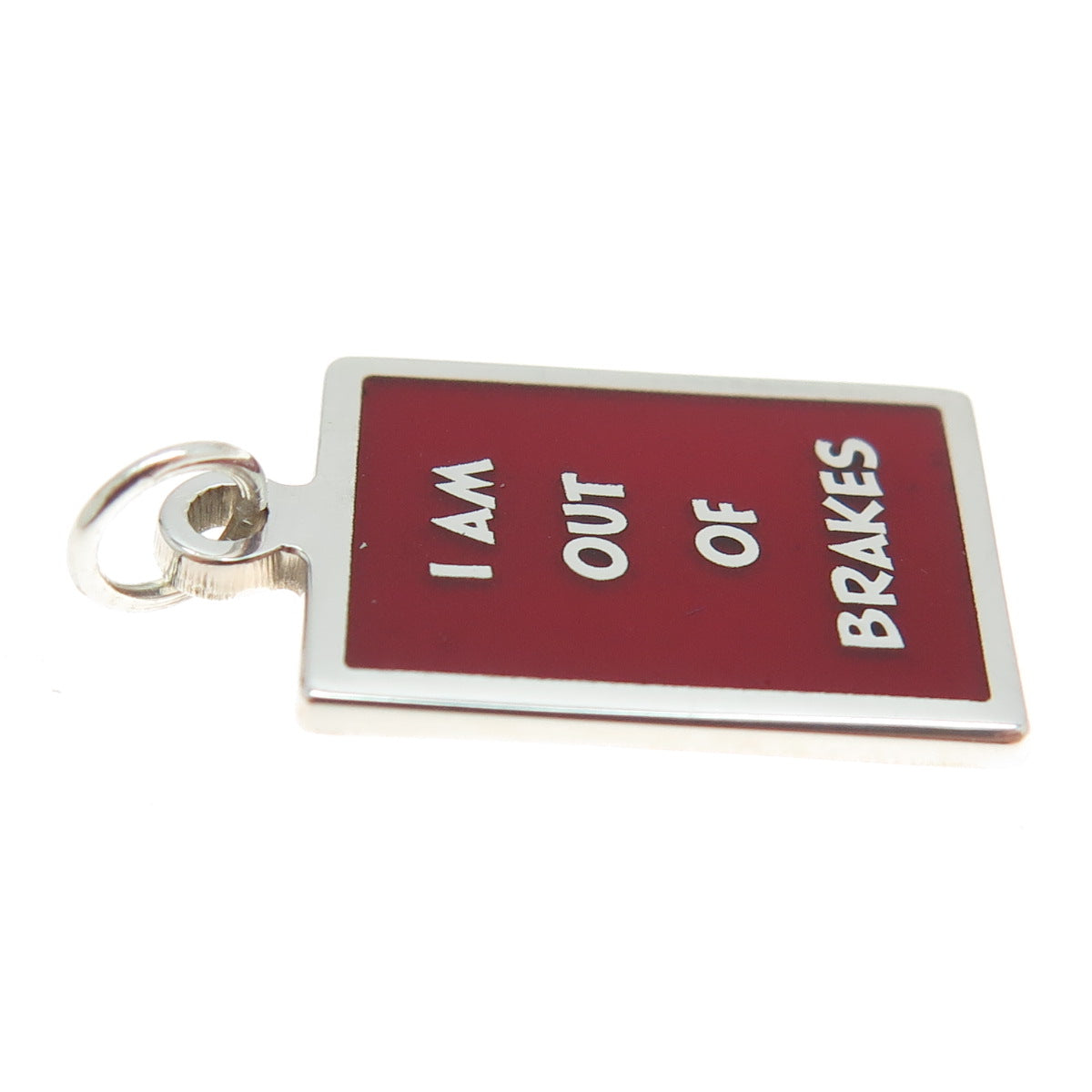 925 Sterling Silver Red Enamel "I'm Out Of Have Brakes" Minimalist Charm Pendant