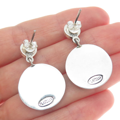 PLATELLA 950 Silver Vintage Floral Round Dangle Earrings