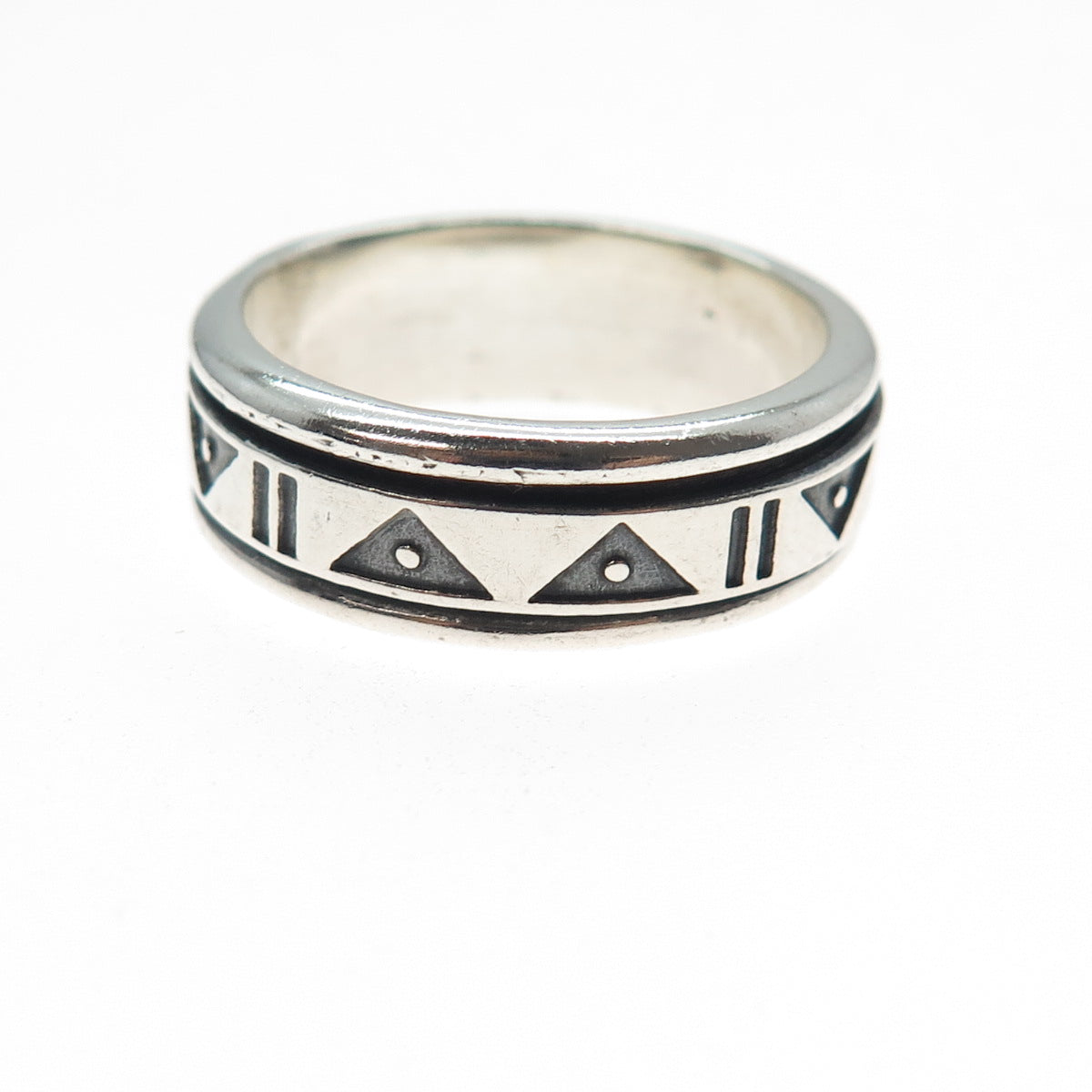 925 Sterling Silver Vintage Modernist Rotating Band Oxidized Ring Size 10.25
