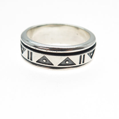 925 Sterling Silver Vintage Modernist Rotating Band Oxidized Ring Size 10.25