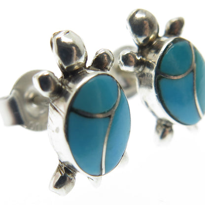 Old Pawn 925 Sterling Silver Vintage Real Bisbee Turquoise Turtle Stud Earrings