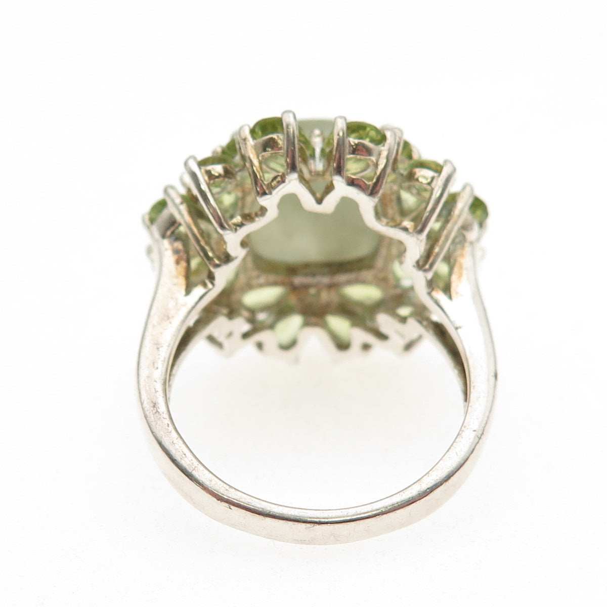 925 Sterling Silver Real Jade & Peridot Cluster Ring Size 8.25