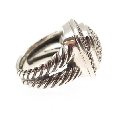 David Yurman 925 Sterling Silver Vintage Real Round-Cut Diamond Ring Size 4.25