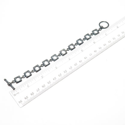 925 Sterling Silver Vintage Modernist Square Link Oxidized Bracelet 6.75"