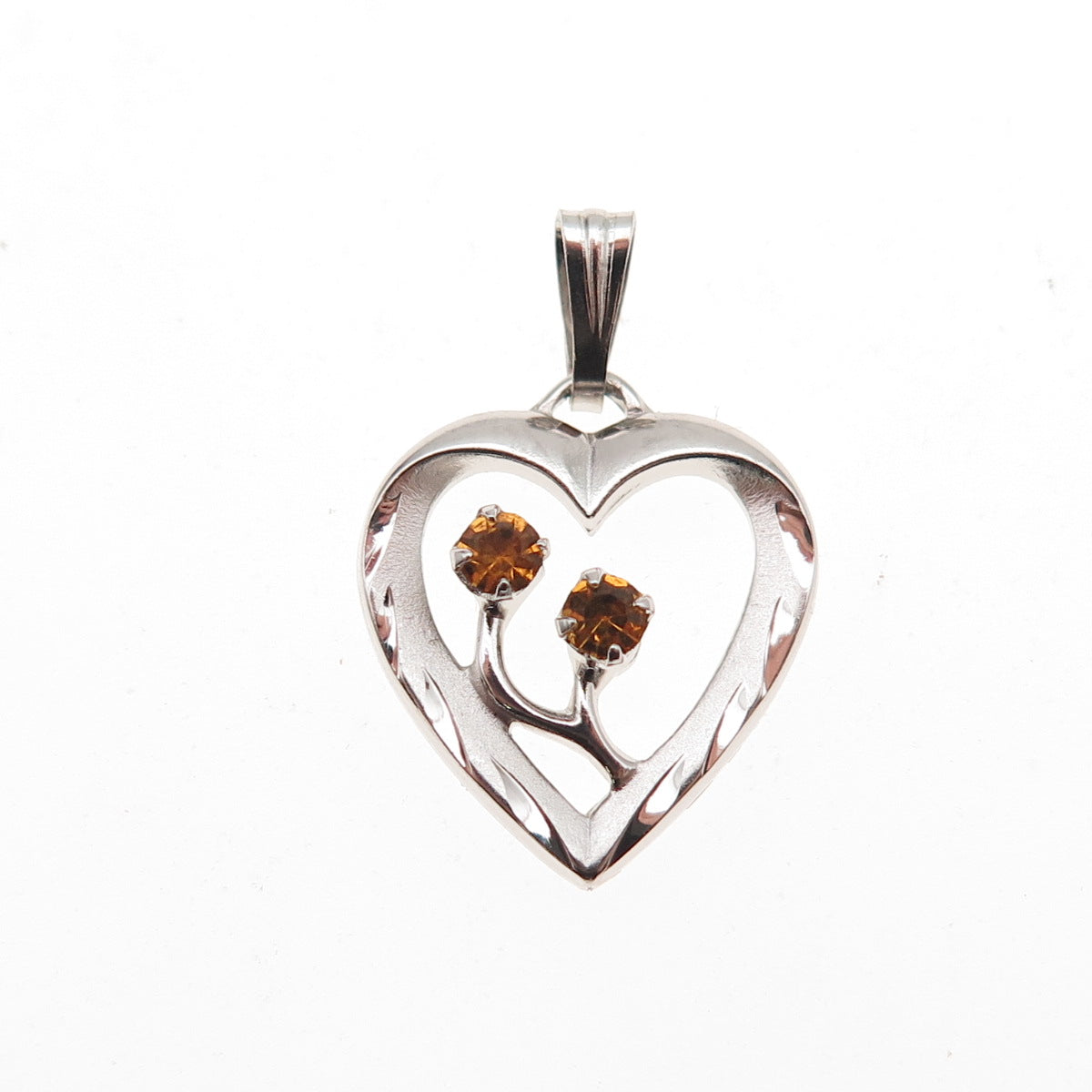 925 Sterling Silver Vintage Rhinestone Heart Mini Charm Pendant