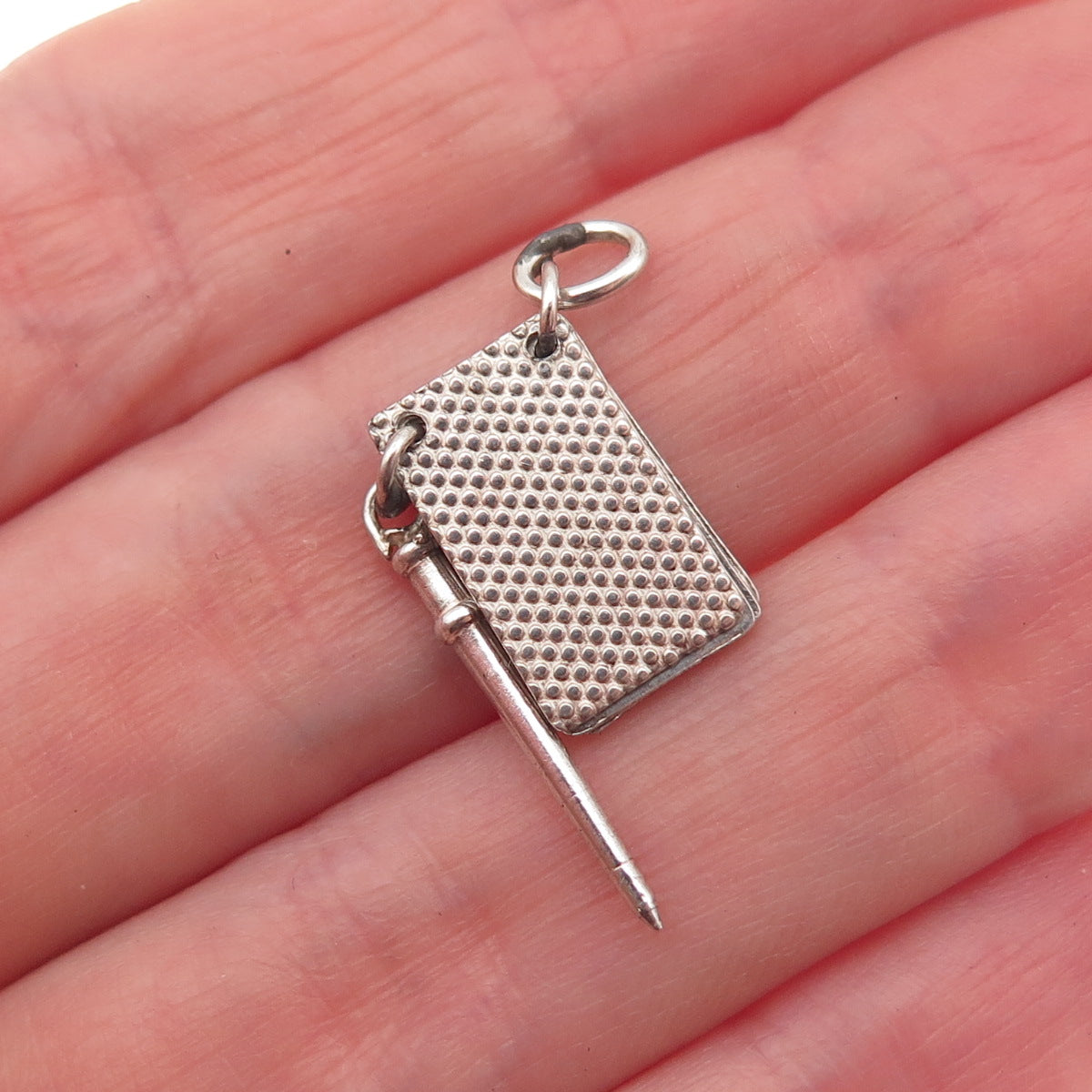 925 Sterling Silver Antique Art Deco Notebook & Pencil Mini Charm Pendant