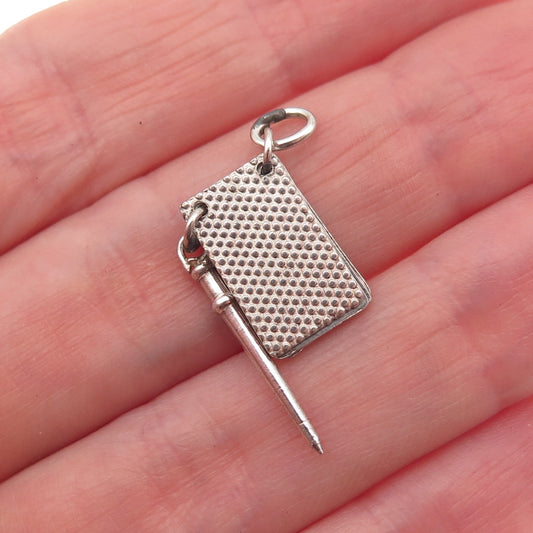 925 Sterling Silver Antique Art Deco Notebook & Pencil Mini Charm Pendant