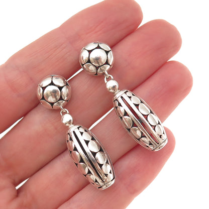 925 Sterling Silver Vintage Dotted Oxidized Dangle Earrings