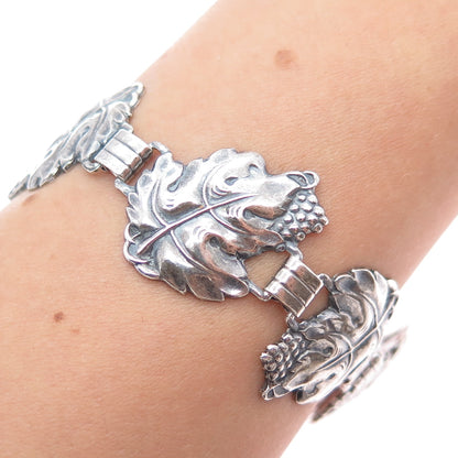 925 Sterling Silver Antique Grape Floral Oxidized Bracelet 7.25" PAT. 236854