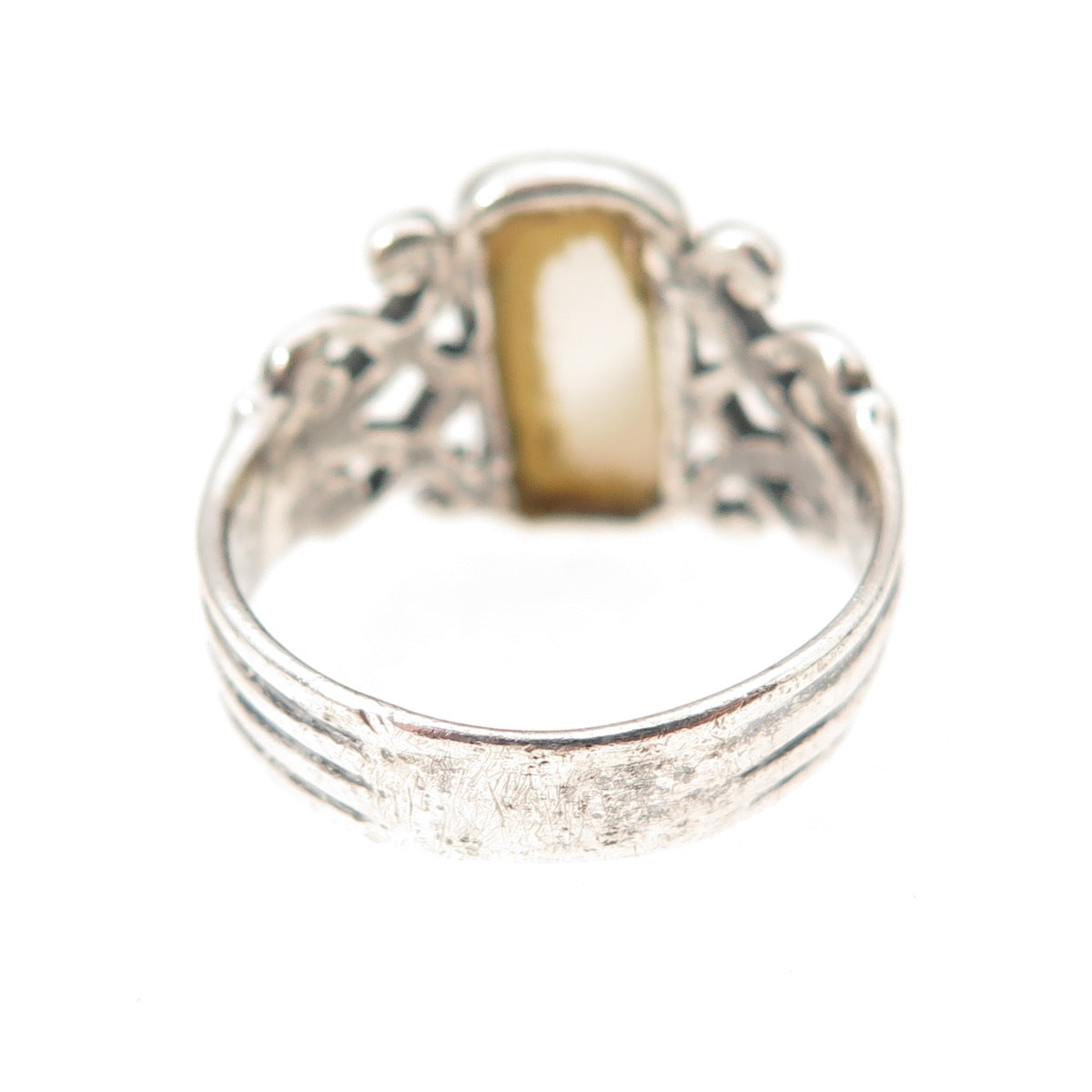 925 Sterling Silver Vintage Mexico Real MOP Heart Oxidized Ring Size 5