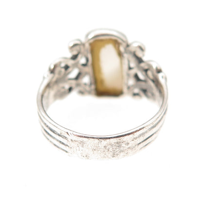 925 Sterling Silver Vintage Mexico Real MOP Heart Oxidized Ring Size 5